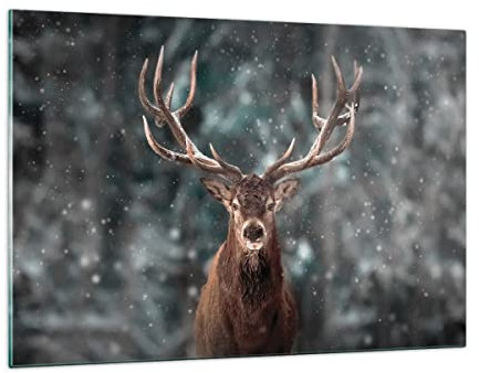 Wandbilder Dekoration Wohnzimmer Hirsch Hirsch Winter Bilder auf Glas 120x80cm Glasbild Schlafzimmer Küche Deko Wand Kunstdruck Art Groß XXL Wanddeko Bild im Glas Modern Wall Decor GAA120x80-4998