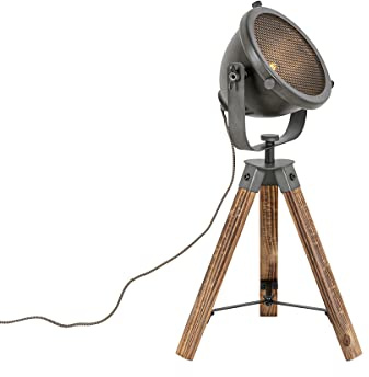Qazqa Industrial Tischleuchte - Emado - Grau, Holz, max. 40W, Geeignet für LED, 53cm, Ideal als Schlafzimmerlampe und Wohnzimmerlampe