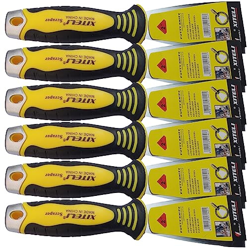 ESreake 6-Pack 2 Putty Scraper,Putty Knives with Plastic Ergonomic Handle for Taping Paint Wall Floor Tile, Metal Spackle Tools Knife,Remover for Wood, Wallpaper Scraper (2)