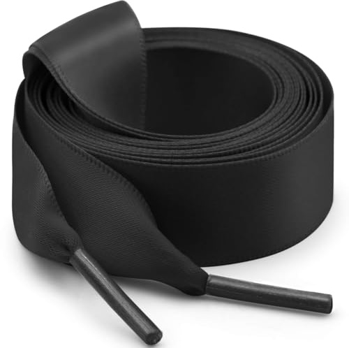 WEGOODZF Lacci in raso per scarpe, larghi 2 cm, piatti, in seta, per donne e ragazze, 2 paia di lacci di ricambio per scarpe da ginnastica, stivali e scarpe da ginnastica, 01 Nero, 71''(180cm)