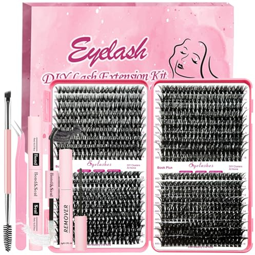 Qiveaory DIY Wimpern Extensions Kit 720pcs Einzelne Wimpern Cluster D Curl Wimpernverlängerungs mit Wimpernkleber und Sealer,Klebereste Entferner for Lashes,Pinzette Pinsel(10-18mm, 30D+40D+50D+60D)