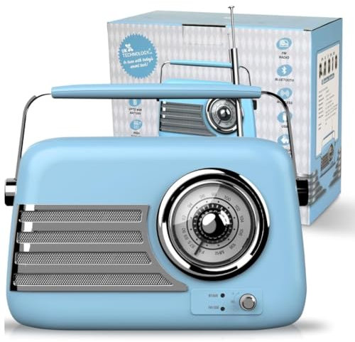 Radios Mains and Battery, Portable Radio FM/Bluetooth, Bluetooth Radio & Rechargeable, Portable Radios Mains and Battery, Large Dial Simple To Use For Elderly, 87.5-108MHz (Blue)