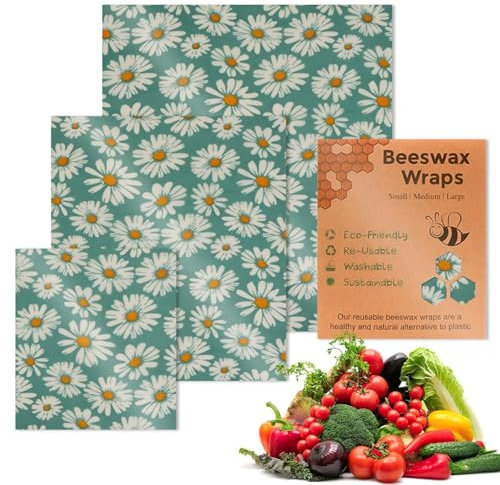 Food Wraps - 70g Sandwich Paper Wraps - 3 Pack Reusable Food Wraps - Flower Pattern Food Wrappers - Beeswax Food Wraps Set - Sustainable Food Storage Wraps for Food Bread Sandwich