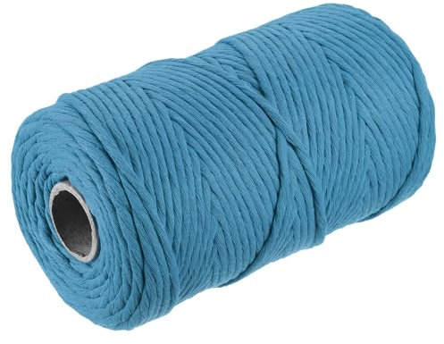 QUARKZMAN Baumwollseil Gedreht Geflochten Einzelstrangkordel, Frisches Blau 200M/219 Yard 4mm Durchmesser für Wandbehang, Pflanzenaufhänger, Stricken, Makramee-Knoten