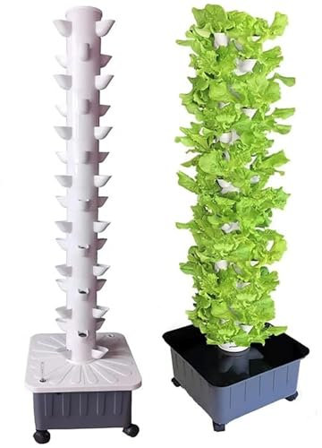 Hydroponischer Turm, Hydroponik-System, 15 Ebenen, 45 Löcher, Aquaponik-System, erdloser Anbau, Aeroponisches Wachstumsset für den Garten für Kräuter, Obst und Gemüse mit Wasserpumpe, Adapte