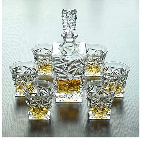QTANZIQI Whisky Dekantador Whisky -Dekanter Weinkaner Whisky -Dekanter -Set, Kristallglaskanter für Alkohol mit Stopper, Square Design Wine Dekanter - 750 ml Dekanter und 320 ml Gläser Alkohol