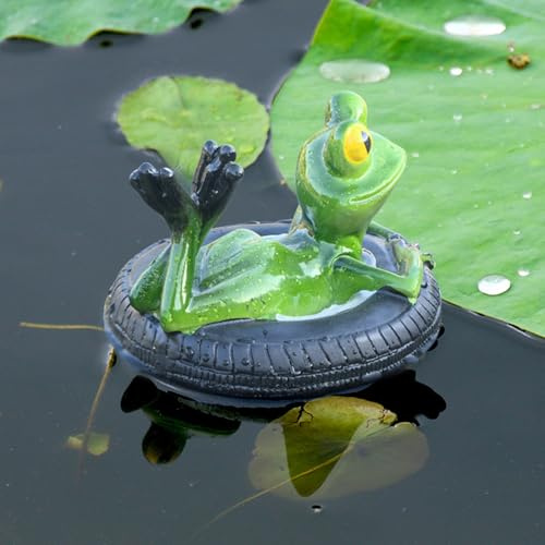 Vartegas Frosch Miniteich Deko, Schwimmende Teichdeko Miniteich, Mini Teich Deko Garten Figuren Frosch, Harz Fröschen Teichdeko für Draußen, Gartenteich, für Garten Balkon Teiche Dekoration (B)