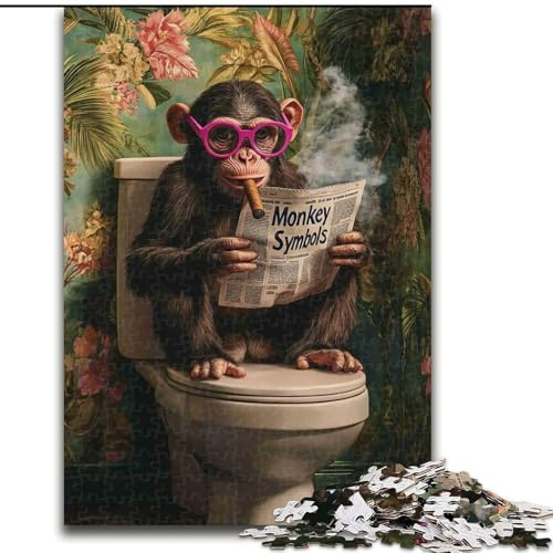 Puzzle 1000 pièces Singe aux Toilettes Puzzle en Bois pour Adultes 26x38cm Décoration Artistique Parfaite à Faire soi-même ou Cadeau d'anniversaire