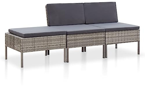 Qnhdfrt Garten Lounge Set 3 Teiler Grau mit Polster PE Rattan Modular Outdoor Sitzgruppe für Balkon Terrasse Garten