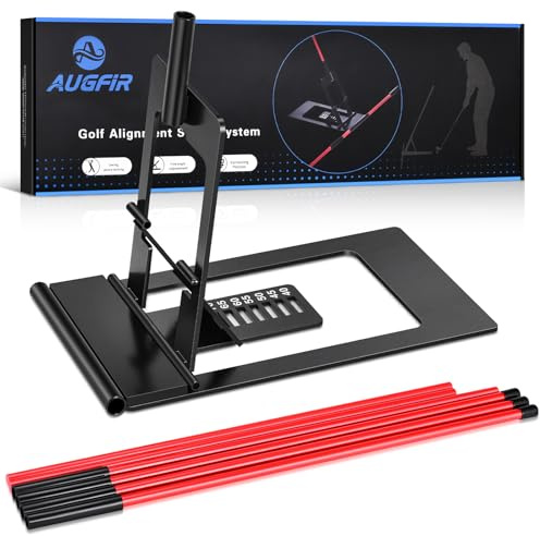 Golf Alignment Sticks Holder, Angle Adjustable Golf Training Aid, Weighted Golf Swing Trainer with Metal Sticks Practice Teaching Aid for Aiming, Putting, Swing