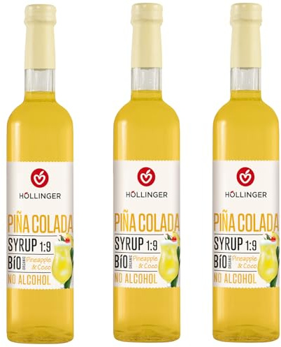 HÖLLINGER Piña Colada Sirup Bio, Alkoholfrei, Ananas & Kokos, 1:9 Konzentrat, Vegan, 3x500ml