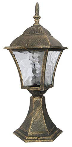 Licht-Erlebnisse Rustikale Wegbeleuchtung Garten Gold Antik IP43 Alu E27 43cm hoch Sockellampe Außen Balkon Einfahrt