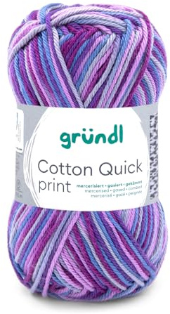 Gründl Wolle Cotton Quick print - dünne Wolle mit Farbverlauf zum Häkeln - Häkelgarn - Glänzend und hautfreundlich - 100% Baumwolle - 1 Knäuel 50 g / 125 m - Nadelstärke 3-4 - Aubergine