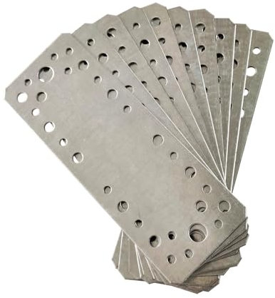 OMIDEAS 10 x Piastra di Giunzione piana (180 x 65 x 2) Piastra di fissaggio, Connettore per legno, Lastrina di giunzione piatta, Piastra di montaggio multi foro zincata in acciaio