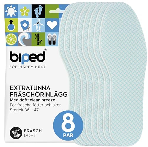 biped FRESH! 8 paires de semelles fraîcheur clean breeze - Semelles intérieures au parfum frais - Extra fines - Semelles contre les odeurs de pieds z1019(40-41)