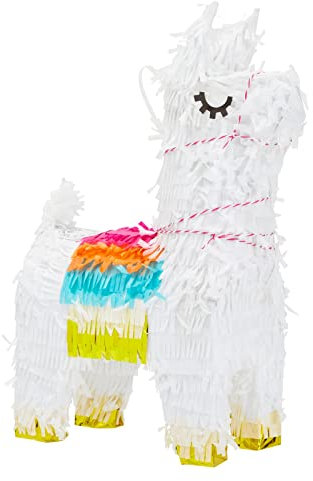 Juvale Piñata Lama (1 pièce), à suspendre ou à poser, idéale pour les anniversaires et les fêtes, blanche, avec feuille d'or et touches colorées, env. 21,6 x 11,4 x 38,1 cm