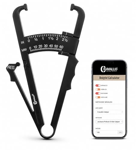 Cravallo® Caliper I Körperfettmessgerät I Fettmesszange I Fettzange I Fettmesszange I KfA-Zange I Body Fat Measure I Unkompliziert und mit Video Anleitung I Körperfettmesser zum messen von Körperfett
