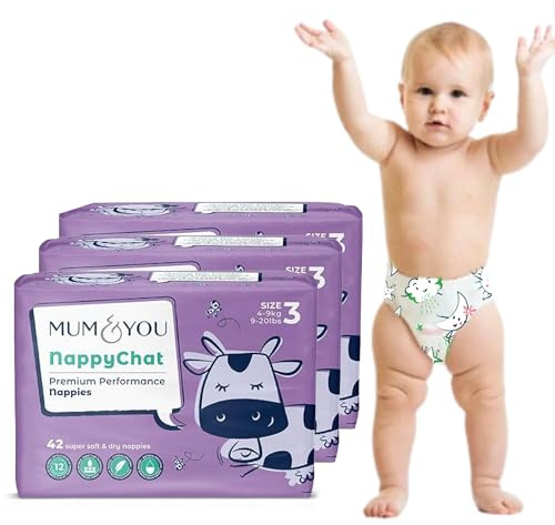 Mum & You Nappychat Premium Performance Eco Diapers, Size 3 (42 Diapers) Smart Tube Technology. Leak Protection. 100% Recyclable. Hypoallergenic, Dermatologically-Tested. No Lotion, Perfume or Dyes.