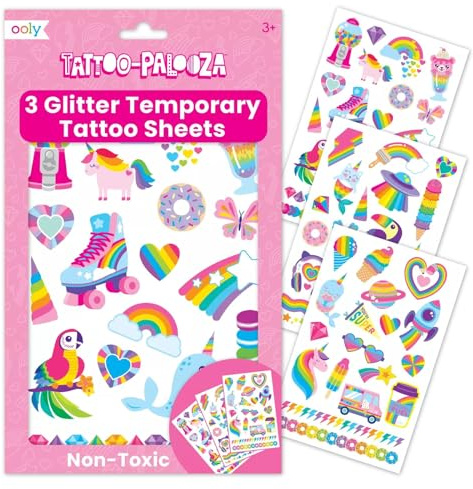 Ooly 50 Temporary Tattoos For Kids, Safe & Non-Toxic Temporary Tattoo, Party Favors Gifts for Kids, Great Goodie Bag Stuffers & Fun Birthday Decorations - Over the Rainbow