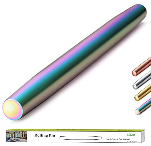 Berglander Teigroller 42cm Nudelholz aus Edelstahl, mit Regenbogen Titanbeschichtung zum Backen von Pizzateig, Kuchen, essentiellen Geschenkideen für Küchenutensilien Gor Bakers