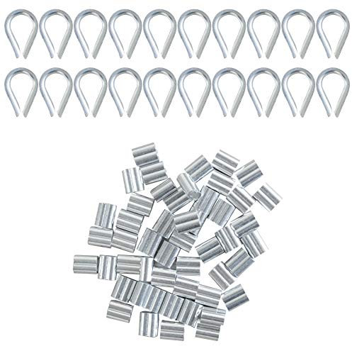 YSDMY Drahtseil Kauschen 2mm Edelstahl 20 Stück Seilklemmen Kausche Rostfrei mit 50 Stück Aluminiumhülsen Alu Klemme Crimpschlaufenhülsen für 2mm Drahtseil und Kabel