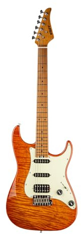 EART NK-C3 E-Gitarre mit 6 Saiten, Ahorn- Griffbrett, massiver Körper für Rechtshänder, Edelstahlbünde, Orange
