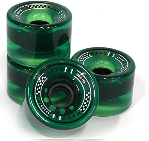 MAXOfit Longboard Rollen transparent grün 76 mm Durchmesser 78A Härte Ersatzrollen, Allrounder für Anfänger, Fortgeschrittene und Profis