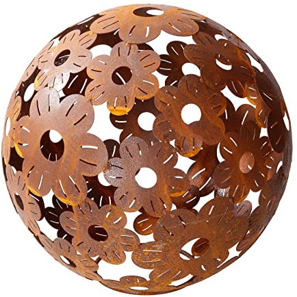 ecosoul Gartendeko Blumenkugel Kugel aus Blumen Metall Rost Dekoration Gartenkugel 40cm Durchmesser 1 Stück