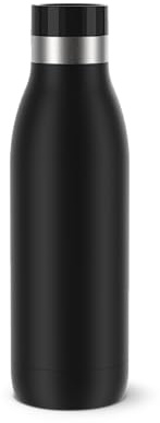 TEFAL BLUDROP Trinkflasche, wiederverwendbare Edelstahlflasche, heiße und kalte Getränke, spülmaschinenfest, auslaufsicher, 0,5L, Schwarz