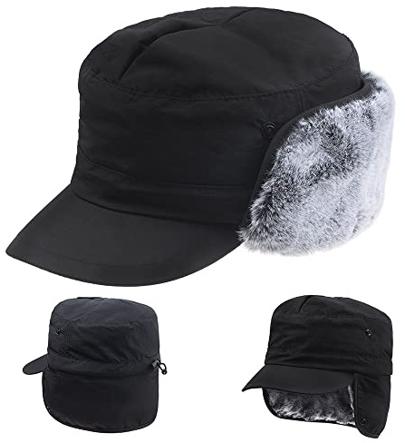 ZffXH Winter Herren Armee Mütze, Bundeswehr Wintermütze, Cap Mit Ohrenklappen Herren, Herren Kappe Aviator Pilotenmütze, Kappe Mit Ohrenklappen, Kappen Herren Mütze Winter Warm
