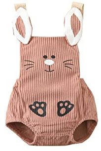 Lerrita Baby Overall Ostern Overall Jungen Mädchen Cartoon Hase Muster Strampler Ärmellos Baby Bodysuit Geschenk für Neugeborenes 0-12 Monate