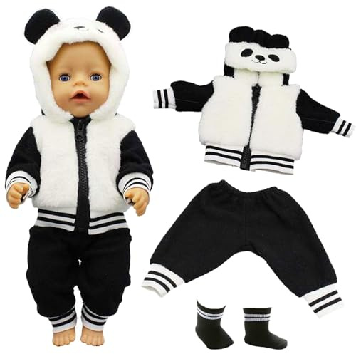 Abbigliamento per bambole da 18 pollici, con cappuccio, compatibile con New Born Baby da 30 – 45 cm, abbigliamento per bambole da ragazza, compleanno (Panda) (senza bambola)