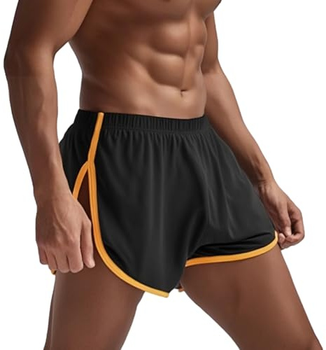 ZAIGELUO Herren Mesh Laufshorts Athletic Shorts Lose Split Sides Bodybuilding Schnelles Trocknen Laufen Kurze Loungehose Sweatpants Shorts für Männer L Schwarz
