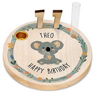 Geburtstagskranz/Kerzenteller aus Holz mit deinem Wunschnamen personalisiert - Motiv 22 Koala