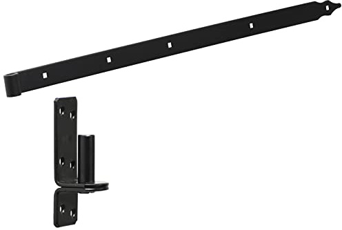BRESKO Ladenband mit Kloben Set schwarz pulverbeschichtung 30-80 cm Torband Türband charnier Tor Gartentor (L: 600x40x5 mm / Ø16 mm Dorn)