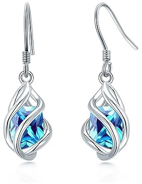 925 Sterling Silver Birthstone Earrings for Women, Birthstone Dangle Drop Earrings, Birthday Jewelry for Women Girls