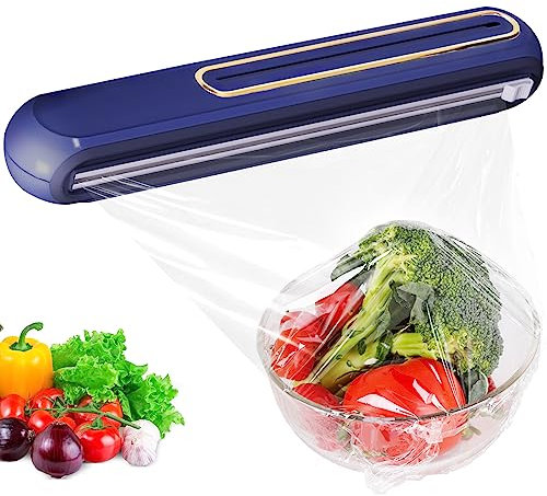 Folienspender Magnetisch, Frischhaltefolienspender Folienschneider mit Schiebe Cutter, Frischhaltefolie Schneider für Küche, Abroller für Frischhaltefolie Und Alufolie, Navy Blau