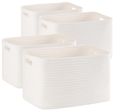 SIXDOVE 4 Pack Storage Baskets for Organizing, Woven Baskets for Shelves - Perfect for Toys, Books, Towels, and Clothes, Durable Gift Basket Bins Toy Storage, 12.7''L x9''W x7.8''H, White