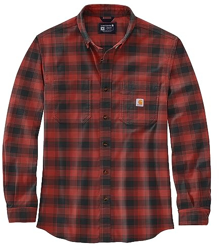 Carhartt Camisa de manga larga para hombre de franela L/S a cuadros, rojo ocre, XL