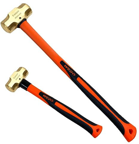 WEDO 2-teiliges Vorschlaghammer-Set, Messing, 1350g+7200g, Fiberglasgriff,Stemmhammer mit Fiberglas-Griff,Abbruchhammer für Einsatz bei Präzisionsabbrucharbeiten