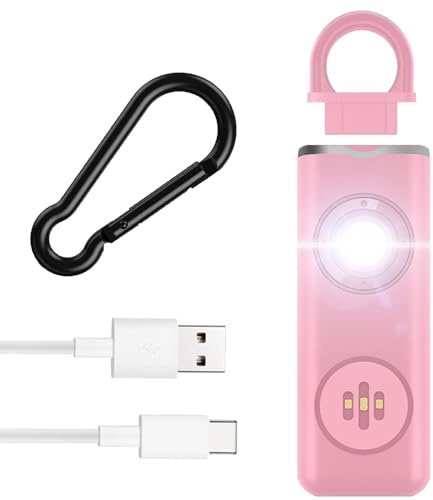 Aoreun Taschenalarm, Upgraded Version Persönlicher Alarm,Taschenalarm Schlüsselanhänger mit Stroboskop LED Blitzlicht-Signal, 130dB Alarm Selbstverteidigung, Notfallalarm für die ganze Familie-Rosa