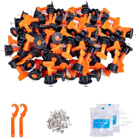 100 Stück Fliesen Nivelliersystem 2mm + 200 Fliesenkreuze 2mm,Nivelliersystem Fliesen,Fliesen Leveler Wiederverwendbar,Verleghilfe Fliese Nivellierkeile
