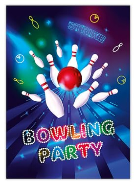 Limonia 8 Einladungskarten zum Kindergeburtstag Motto Bowling neon Feier Fest Einladung Set Geburtstag Mädchen Kinder Jungs Jungen Boys Teenies