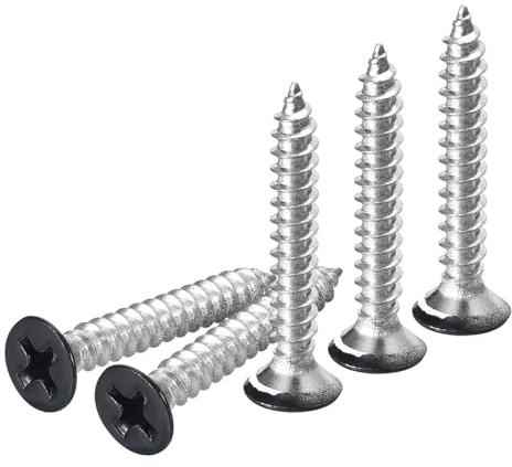 DTGN 100Pcs #6x1 Flat Head Wood Screws, 304 Stainless Steel Black Phillips Self Tapping Screws - Good for Woodworking, Furniture - Black
