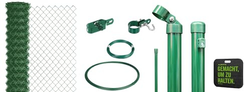 Alberts 697082 Maschendrahtzaun als Zaun-Komplettset, zum Einbetonieren mit Kniekissen | verschiedene Längen und Höhen - wahlweise in verschiedenen Farben | grün | Höhe 150 cm | Länge 15 m