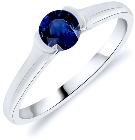 Planetys - Solitärring für Damen aus Weißgold 375/1000 mit natürlichem Saphir, 60, Metall, Blauer Saphir