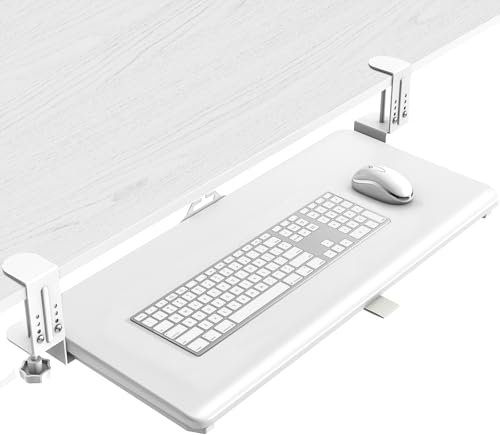 5Rcom Support Clavier, sous Le Bureau Extensible Convient pour épaisseur de Table 8-50 mm, Support Clavier Ordinateur Stable 670x300 mm, Blanc