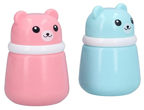 2 Stück Cartoon-Bär-Puderquaste-Box mit Weichem Schwamm, Einfach Aufzutragendes Puder, für Babys, und Erwachsene, Rosa (Bär Puderquaste leere Schachtel)