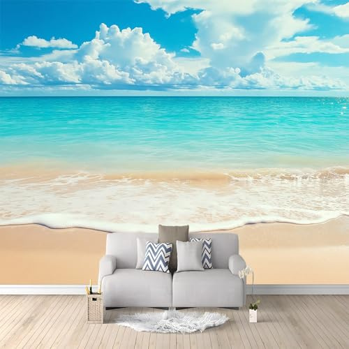 Fotomurales 3D Playa Paisaje Marino Playa De Arena 200x140 cm Papel Pintado Fotográfico, Decoración De la Pared Murales para Salón, Dormitorio, Habitación para Niños, Pared de TV
