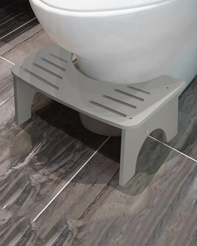 RayLove Physiologischer Toilettenhocker aus Bambus – WC-Trittbrett aus Holz – 35 Grad strapazierfähiger C-förmiger Hocker (Grau)